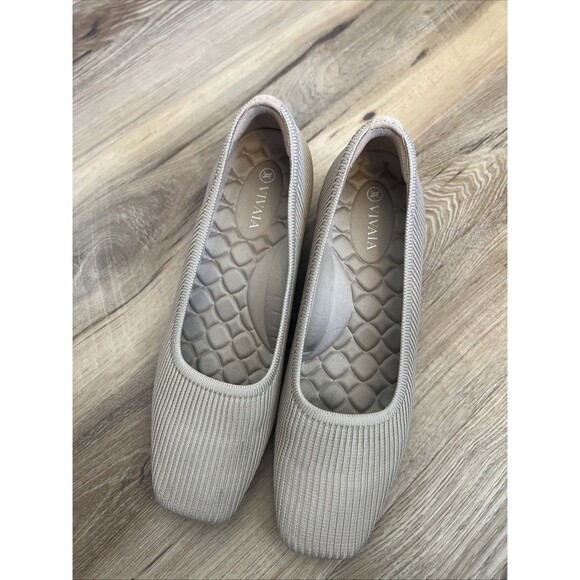 VIVAIA Melody Square Toe Knit Ballet Flats Beige/Cream Ribbed - EU 39/US 8 - 8.5 - Picture 2 of 7